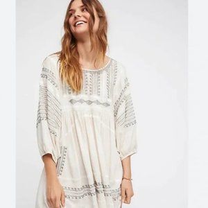Free People "Wild One" Ivory Embroidered Tunic